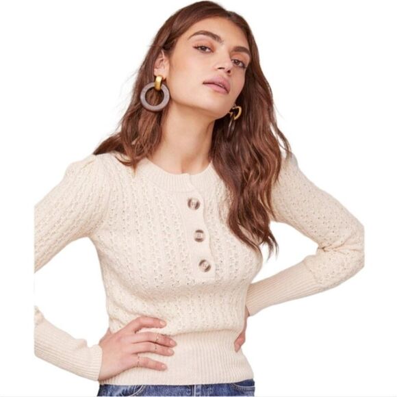 ASTR the Label cream cable knit button sweater XS XXS - Picture 2 of 12